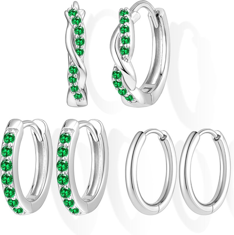 Inerney 14K Gold Plated Huggie Hoop Earrings for Women, Small Sterling Silver Earring Set Hypoallergenic Cartilage Helix Stacks, Mini Dainty Cute Trendy Birthstone Jewelry Gift for Multiple Piercings - Image 1